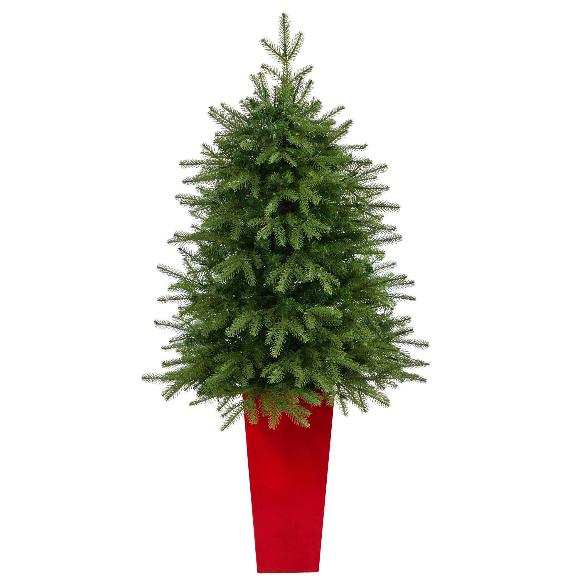 5ft. Pre-Lit Vancouver Fir Natural Look Artificial Christmas Tree in Tower Planter, Clear LED Lights